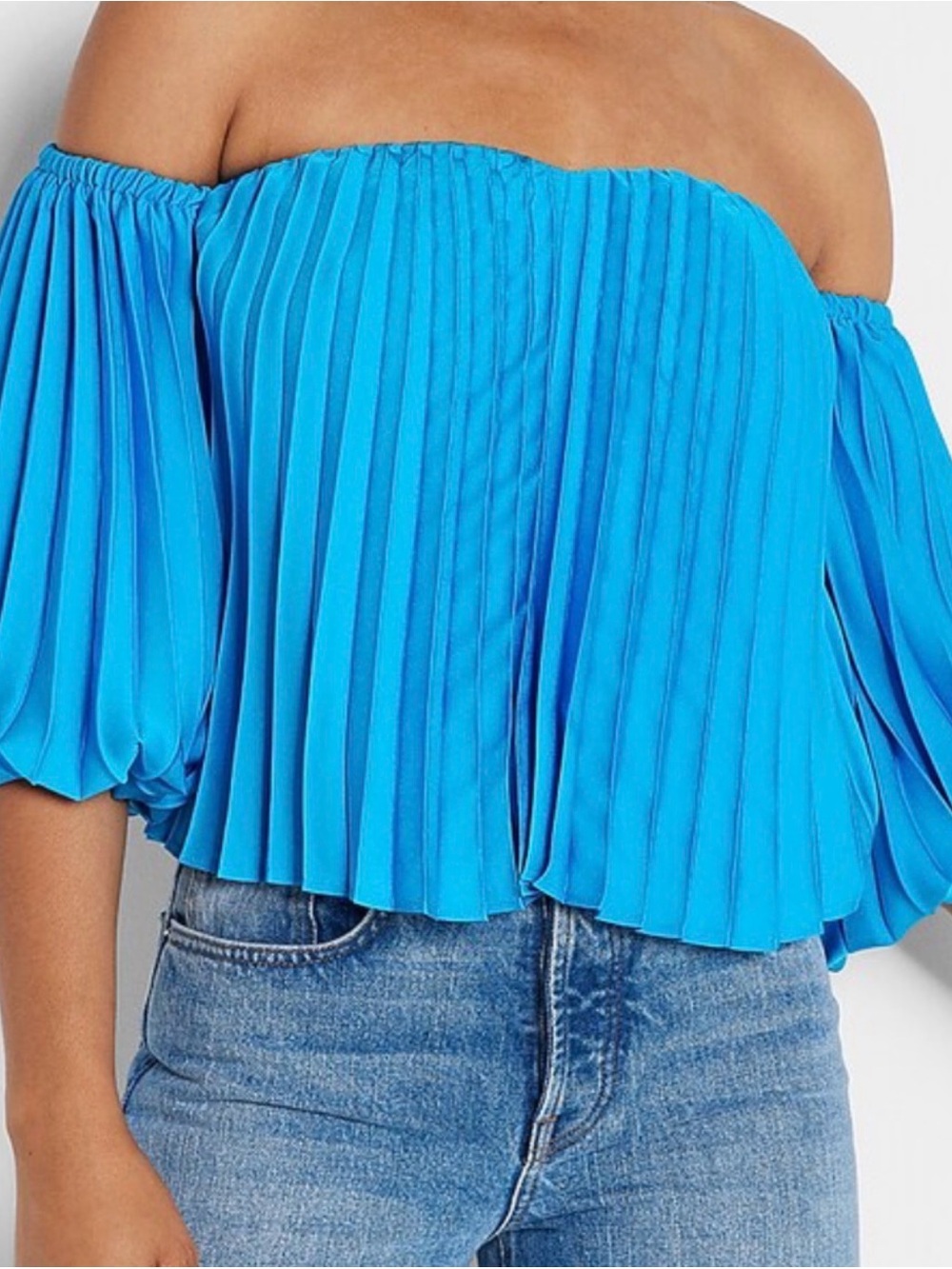 Express Off-Shoulder Pleated Blue Women's Top
